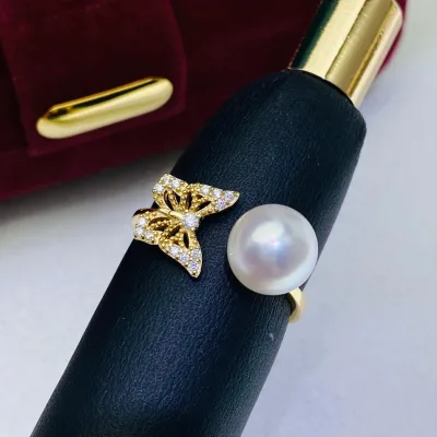 7.5-8mm AA+ High Quality Round Shape Fashion Jewelry 925 Sterling Silver Fresh Water Pearl Ring