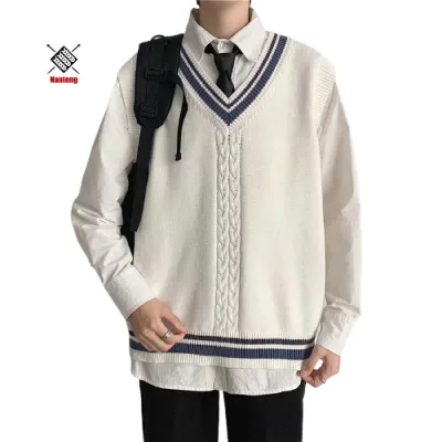 Custom Fashion Casual Jacquard Knit Pullover V Neck Cotton Cheap Sweater Vest