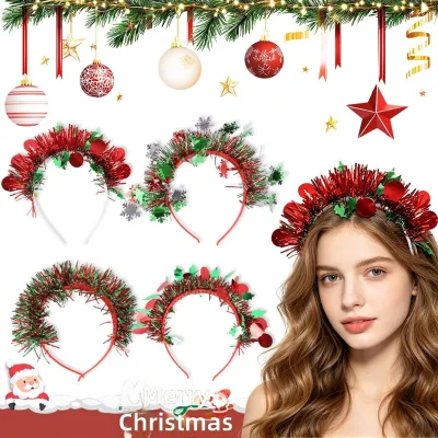 New Christmas Headband Snowflakes Berries Leaves Striped Ribbons PET Shimmering Filament Holiday Party Decorations