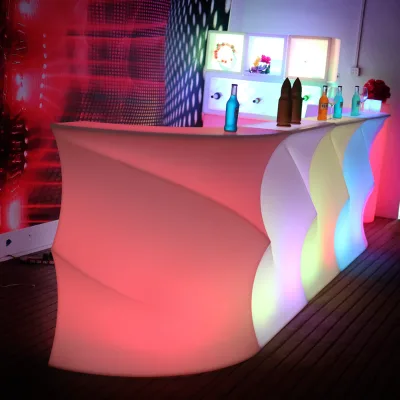 New Modern Design Remote Control Rgb Color Changing Wavy Curved Plastic Led bar Counter Hotel Nightclub Led Reception Counter