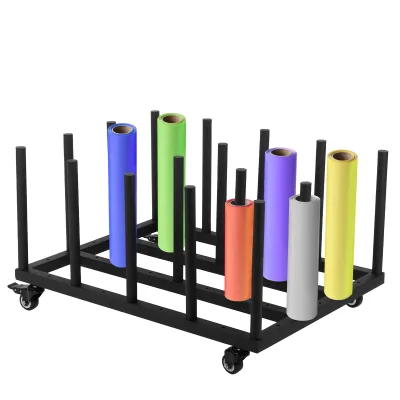 JH-Mech Heavy Duty Vinyl Cart Mobile Rack 20 Roll Rolling Floor Rack 2" Core Vinyl Roll Holder Rack
