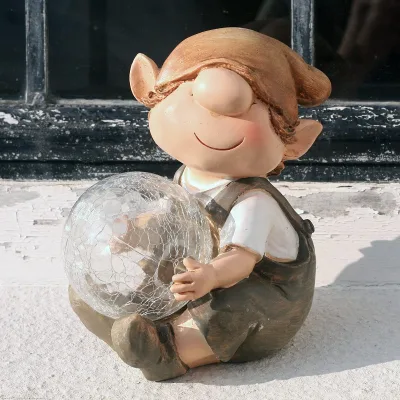 Andy the Elf Resin Garden Ornament with Solar Powered Illuminating Colour Change Ball, Fairy, Troll, Garden Imp