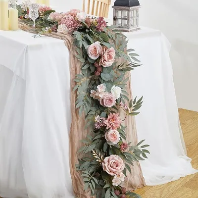 Best-Selling Artificial Rose Vine Flower Table Runner Hotel Decoration Banquet Vine Garland Wedding Backdrop