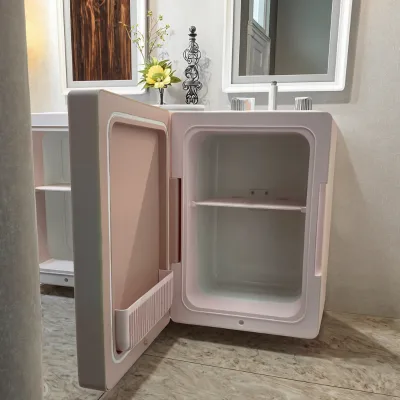 New Pink 12-L Personal Refrigerator Mirror Cooling Warming Function for Beauty Products Skincare Home Hotel Use Electric Power
