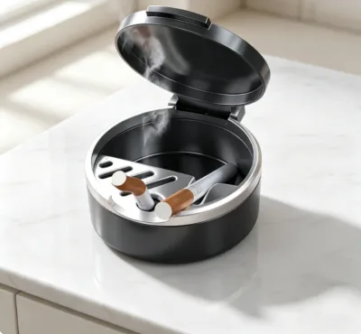 Portable High-Temperature-Resistant Electroplated Flame-Retardant ABS Round Minimalist Modern Vehicle Ashtray