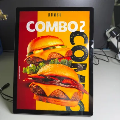 Factory Supply A4 Ultra Slim LED Poster Frame Aluminum Tempered Glass Backlit Advertising Light Box DC12V
