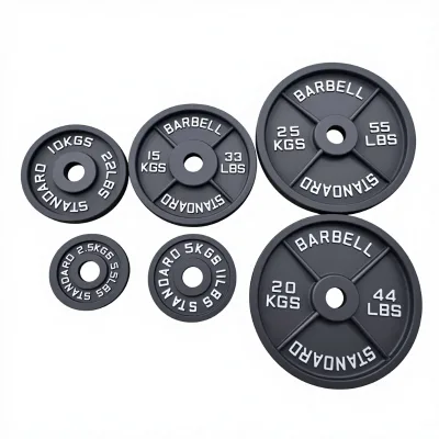 Factory Direct Classic Black Cast Iron Bumper Plate Gymnasium Competitive Four-Bar Barbell Board Weight Plates