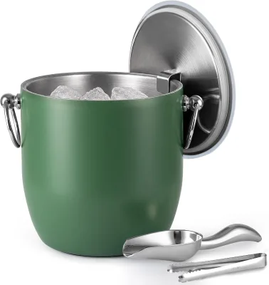 Custom Color Vacuum Insulated to Keep Ice Colder Longer Green 68oz Capacity Double-Wall Stainless Steel Ice Bucket with Tongs