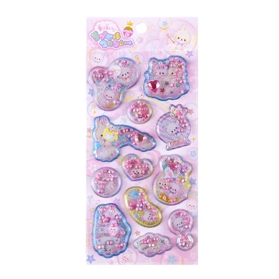 SHANLE Wholesale Gemstone Cartoon Stationery PVC Sticker Set Korean Diamond Glitter Sticker Custom Fancy Special Fun 3D Stickers