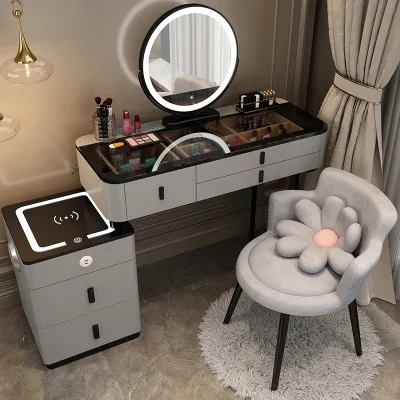 Smart Luxury Nordic Bedroom Apartment Dressing Table Modern Multi-Functional Makeup Vanity Wireless Charging Light Customizable