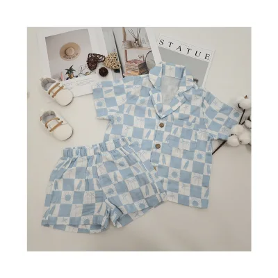 Unisex Cotton Two-Piece Baby Pajama Set Comfortable Short Sleeve Summer Suit Customizable Color/Pattern T-Shirt Shorts Boys