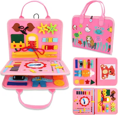Lt Busy Board for Toddlers Customized Montessori Fine Motor Skills Toy Zipper Buckle Button Shoe Tying Practice Board