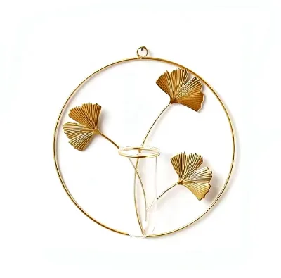 Nordic Household Living Room Iron Wall Decoration Art Ins Wall Glass Dry Flower Hydroponic Vase Wall Hanging Glass Vase