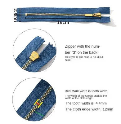 Factory Wholesale Solid Color Brass Metal Zipper Closed Tail Custom Zipper for Jean Placket and Garment Pockets