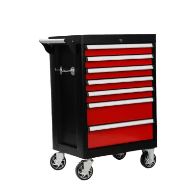 Black Red Mobile Tool Cabinet with Drawers, Rolling Storage Chest for Auto Repair and Workshop Organization OEM Supported