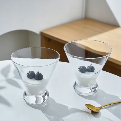 In Stock Durable Soda-lime Glass Wide-mouth Dessert Cup for Parfait Smoothie Yogurt & Pudding