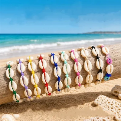 Wholesale Woman Trendy Shell Jewelry Adjustable Bohemian Handmade Multi Colors Rope Bracelet Sweet Girl Gift for Anklet