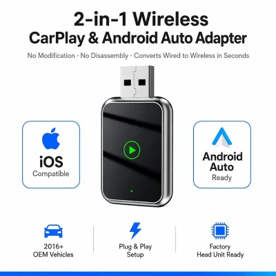 QIANYAO Universal Kabelloser CarPlay Adapter für Autos mit kabelgebundenem CarPlay, 5.8GHz WiFi 6