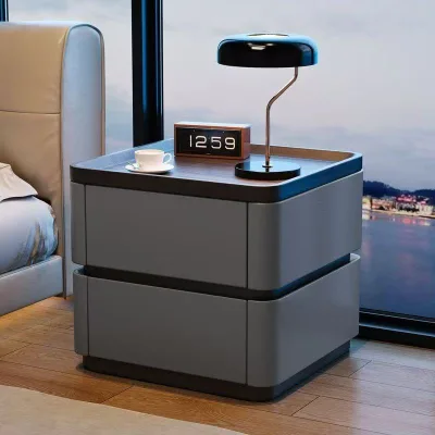 Modern Minimalist Solid Wood Bedside Table with Password Lock, High-end Bedside Cabinet for Home Bedroom Furniture.