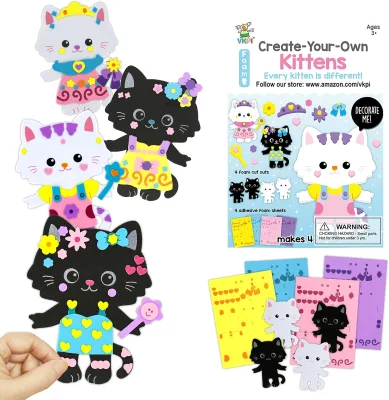 4 Pieces Cats Foam Art Crafts Gift Kit Cartoon Foam Paper Craft Projects for Kids Learning Toy for Birthday Party Favor Supplies
