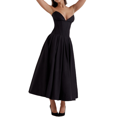 Sleek Black Strapless Midi Dress Modern Party Essential Celebrity Inspired Trendsetting Design Custom Dresses