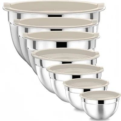 Allnice Large Stainless Steel Serving Bowl With Strong Construction Ideal for Grater Egg Beater Kitchen Set with Lid