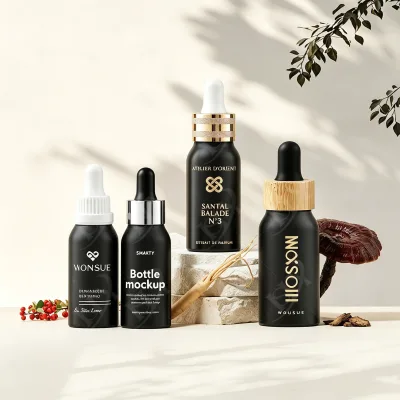 Premium Aluminum Matte Black Dropper Bottle Empty Refillable 15ML30ML50ML Screw Cap Face Serum Essential Oil Perfume Sample Pack