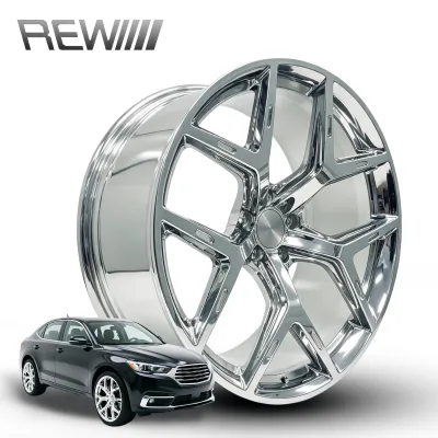 Forged Aluminum Hub 16-22 Inch, Highway Daily Commute Rim, Gloss Chrome Polished 5-Spoke, Corrosion-Resistant Custom Finish