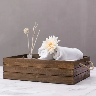 Customized Brown Wooden Storage  Box  Small Wood Box with Handles