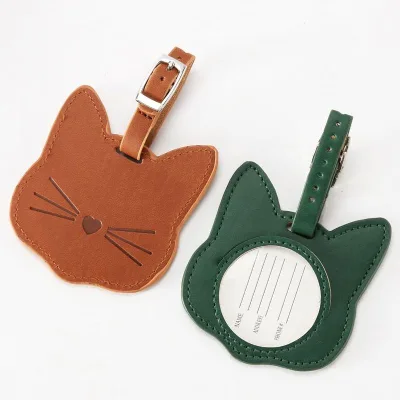Fashion Cute Cat Shape Luggage Tag Multi-color PU Leather ID Name Label Portable Travel Identifier Tag for Suitcases Backpacks