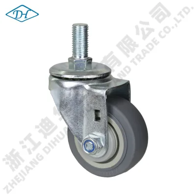 TPR Silent Swivel Caster 3-5 Inch Ball Bearing Side Pedal Brake Non-Marking Soft Rubber Thread Stem for Hospital Medical