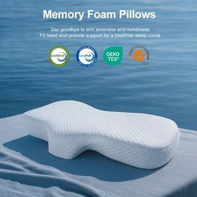 Memory Foam Neck Pillow for Customizable Side Sleepers-Ergonomic Anti-Bacteria Bedding & Nursing Hotel Use Fabric