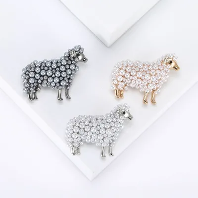 Wholesale Cute Animal Brooch Temperament Pins Accessories Pearl Lapel Pin Metal Alloy Pearl Sheep Brooch for Women
