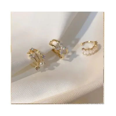 Vintage Zirconia Pearl Metal Ear Bone Clips No Piercing Earrings Korea Simple Without Ear Holes Non Pierced Cuff Earrings