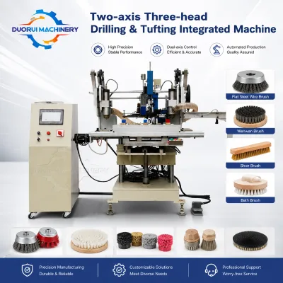 Industrial Plastic Brush Wooden Brush Flat Brush Making Machinery Two-Axis Three-Head Brush Drilling and Tufting Machine
