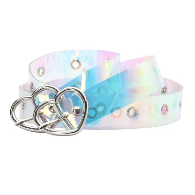 Fashion Heart Metal Alloy Pin Buckle With Waistband Grommet Transparent Plastic PVC Belt for Women