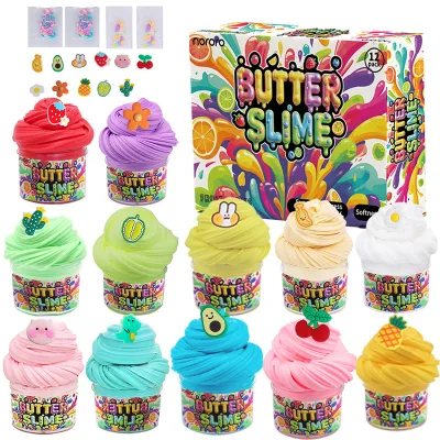 Wholesale 12-color Butter Mud Slime Set Slime Cotton Mud Cream Puff Glue Foaming Glue Fun Relax Party Gift for Kids Adults