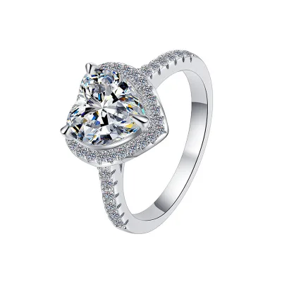 Professional Moissanite Specialist S925 Silver 1.0ct Heart Halo Ring D VVS1 Diamond Alternative for Private Label