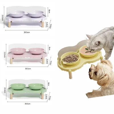 Ceramic-Like Double Water and Grain Bowls for Cats Splash-Proof Oval Design Eco-Friendly Plastic Small Animal Rack