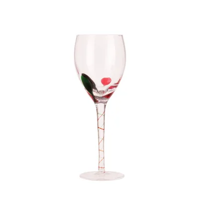 Artful glassware twisted red ribbon stem drinking glass custom creative wine glasses mouth blown colored glass goblets