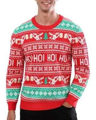 Roadbox Ugly Christmas Sweater Men Funny Reindeer Xmas Knitted Crew Neck Sweatshirt Party Warm Unisex Holiday Pullover Women