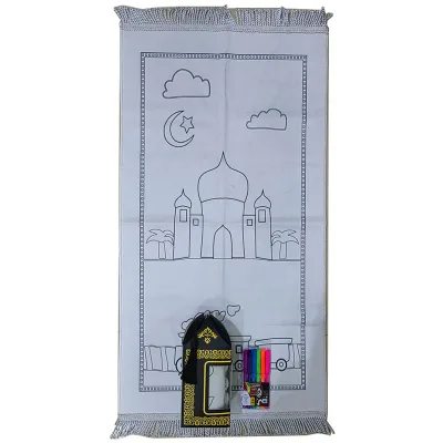 Islamic Small Kids Pray Rug Namaz Carpet Eid Drawing Gift Cartoon Mix Design Draw No Color Kids Children DIY Prayer Mat Set