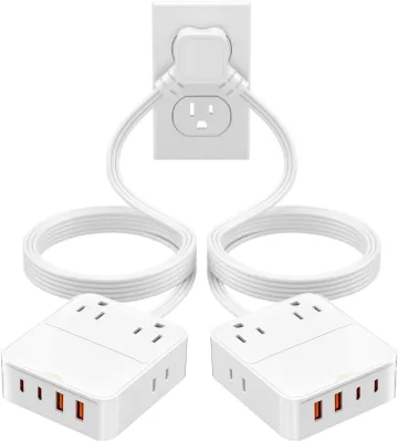 PD Smart Charging Station 20W 40W with 2 AC Outlets 2 USB C 2 USB a Ports US Plug Desktop Multiport Charger White