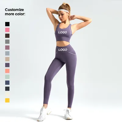 Custom High Waist Butt Lift Leggings and Sexy Plaid Bra Yoga Set New Style Women's Sports Suit 2 Pieces