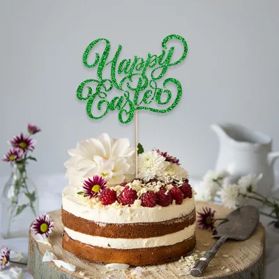 Disposable Paper Easter Themed Cake Decoration with Gold Happy Easter Cake Topper Wholesale