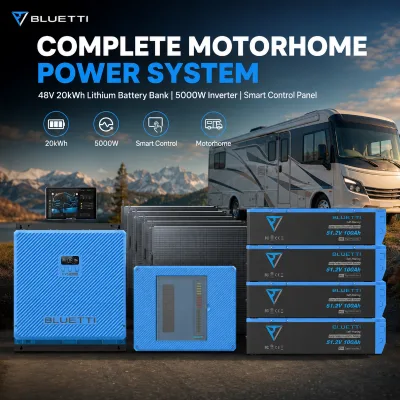 BLUETTI Complete Motorhome Power System 48V 20kWh Lithium Battery Bank 5000W Inverter Smart Control Panel RV Electrical Systems
