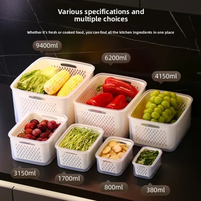 Airtight Microwave Safe Food Fruit Storage Containers Plastic Drain Box Lids Vents Handle for Fridge Removable Colander Rice