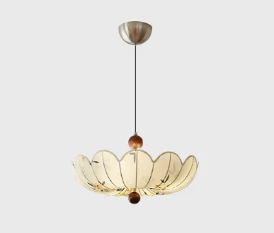 Lotus Leaf Pendant Light Walnut Wood Dining Room Chandelier