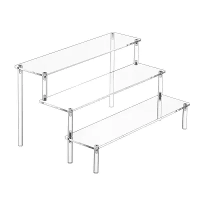 Polished Acrylic Transparent Trapezoidal Desktop Display Stand Three-Layer Vertical Tube Food Dessert Rack for Paper Cup