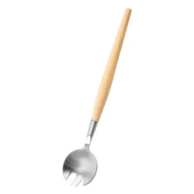 Stainless Steel Wooden Handle Salad Fork and Spoon Set Die-Cast Steel Rubberized Wooden Handle Salad Fork and Spoon Salad Spoon